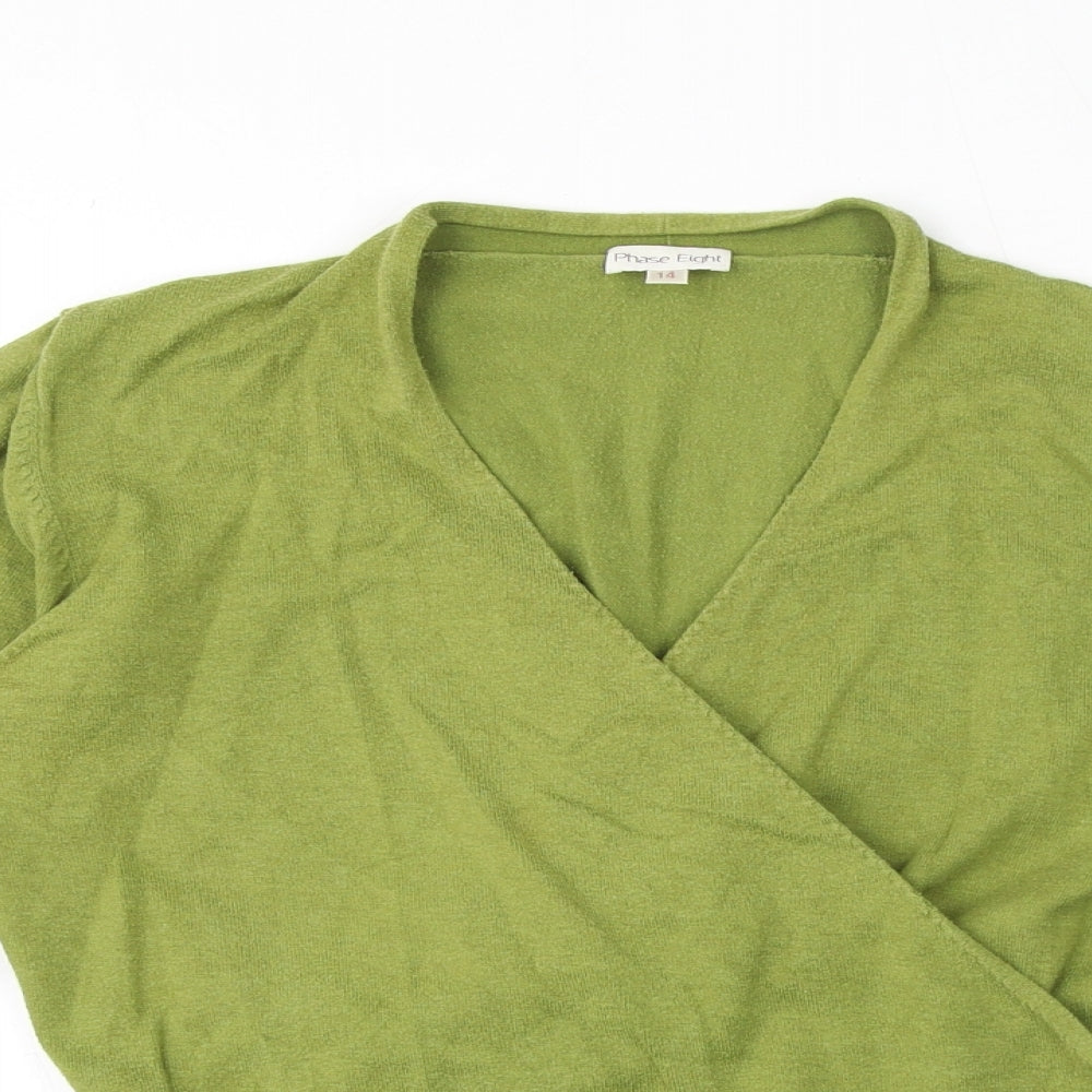 Phase Eight Womens Green V-Neck Cotton Pullover Jumper Size 14 - Cross-over