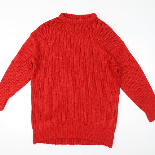 Divided Womens Red Crew Neck Acrylic Pullover Jumper Size XS