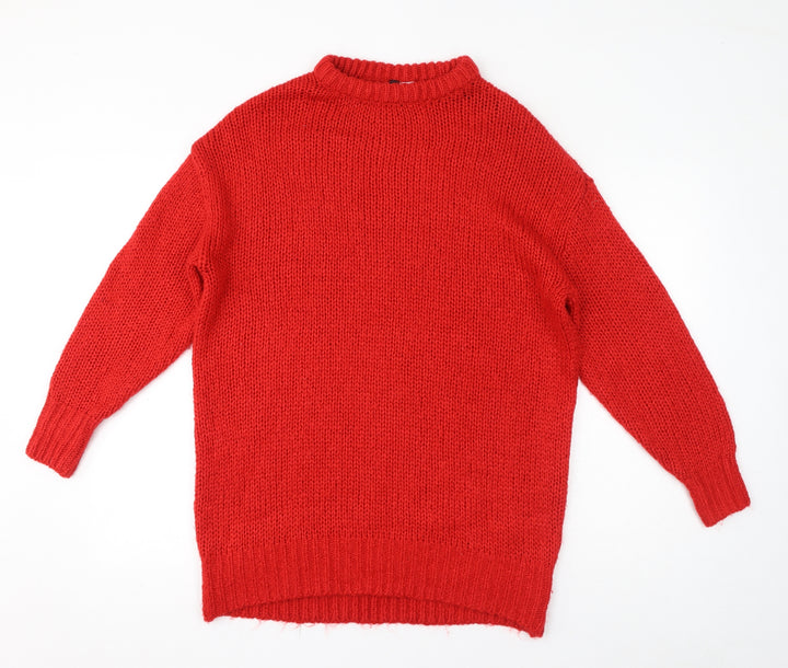 Divided Womens Red Crew Neck Acrylic Pullover Jumper Size XS