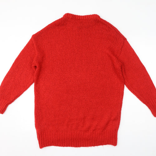 Divided Womens Red Crew Neck Acrylic Pullover Jumper Size XS