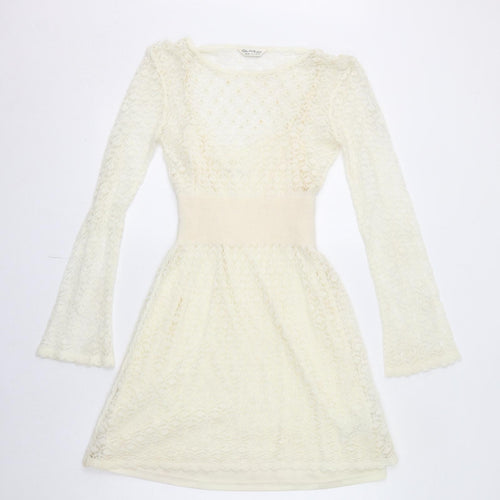 Miss Selfridge Womens Ivory Acrylic Fit & Flare Size 10 Boat Neck Pullover