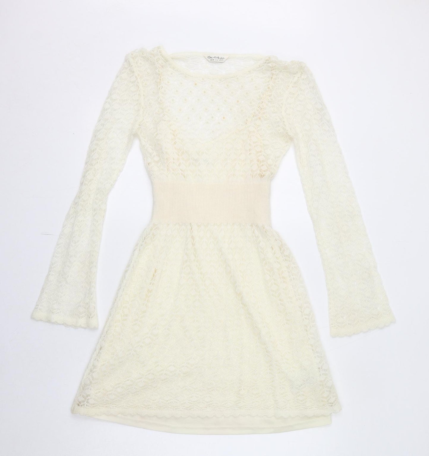 Miss Selfridge Womens Ivory Acrylic Fit & Flare Size 10 Boat Neck Pullover