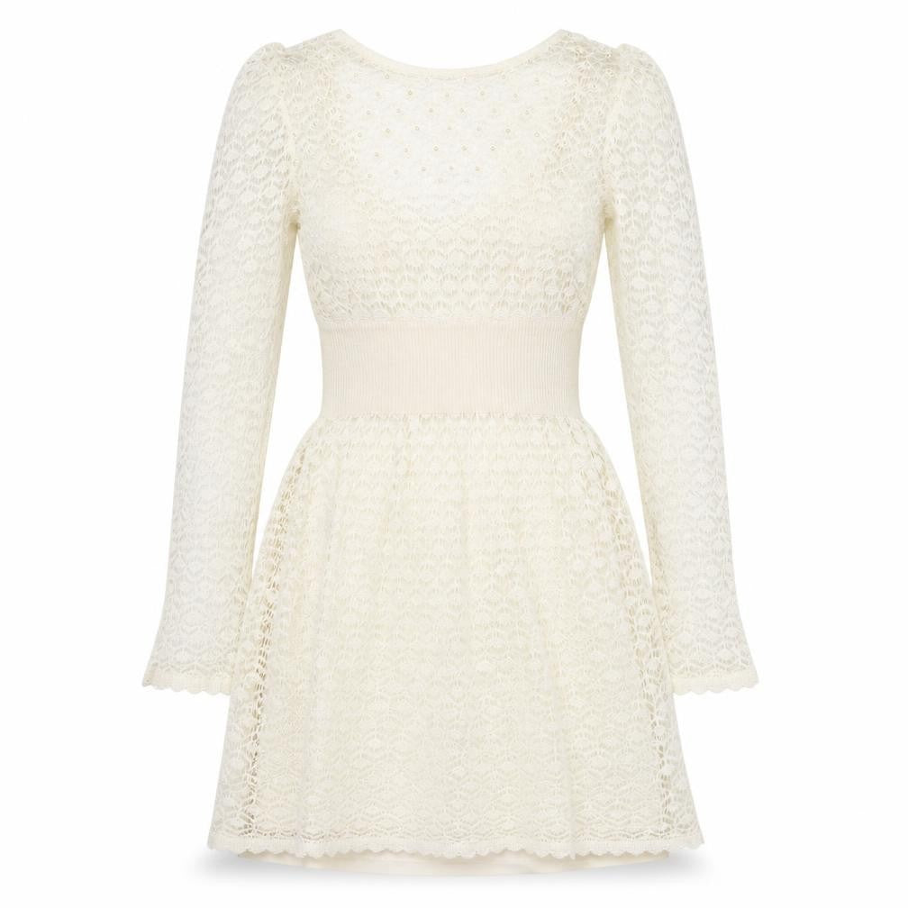 Miss Selfridge Womens Ivory Acrylic Fit & Flare Size 10 Boat Neck Pullover