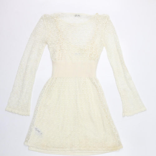 Miss Selfridge Womens Ivory Acrylic Fit & Flare Size 10 Boat Neck Pullover