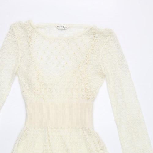 Miss Selfridge Womens Ivory Acrylic Fit & Flare Size 10 Boat Neck Pullover