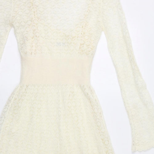 Miss Selfridge Womens Ivory Acrylic Fit & Flare Size 10 Boat Neck Pullover