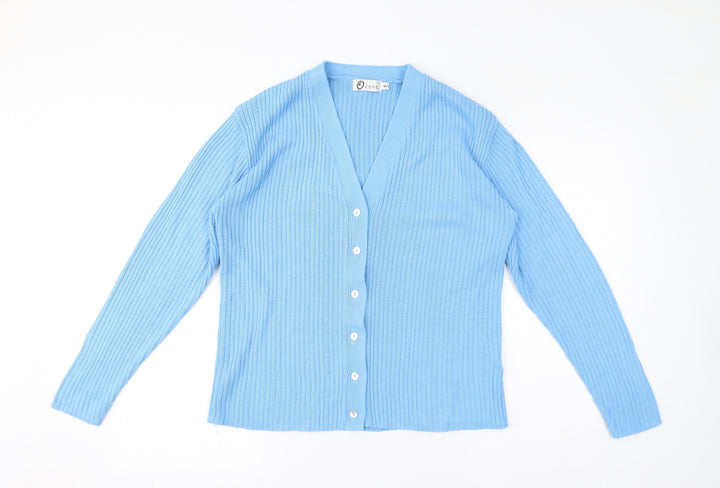Ozone Womens Blue V-Neck Acrylic Cardigan Jumper Size M - Size M-L