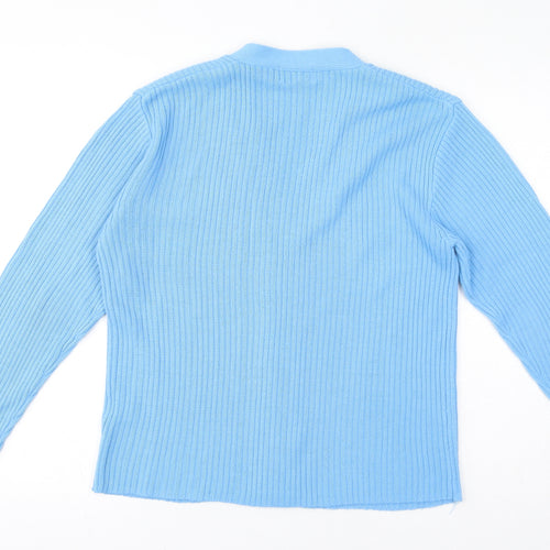 Ozone Womens Blue V-Neck Acrylic Cardigan Jumper Size M - Size M-L