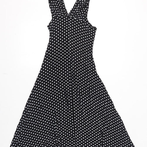 Izabel London Womens Black Polka Dot Viscose A-Line Size 8 V-Neck Pullover