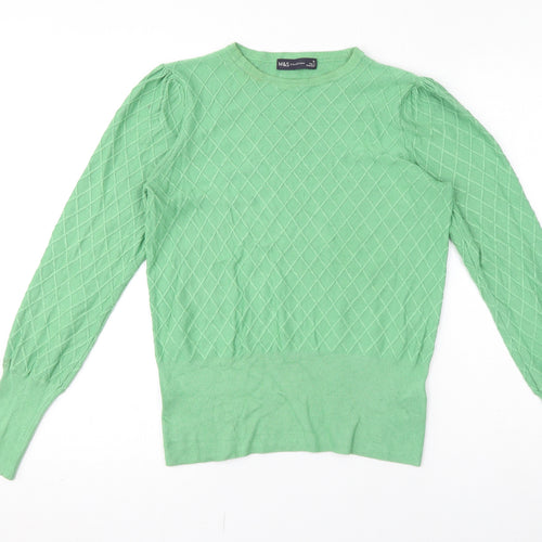 Marks and Spencer Womens Green Crew Neck Argyle/Diamond Viscose Pullover Jumper Size 10