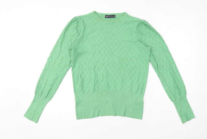 Marks and Spencer Womens Green Crew Neck Argyle/Diamond Viscose Pullover Jumper Size 10