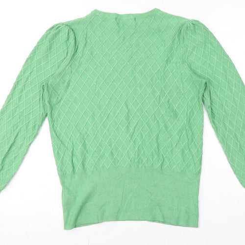 Marks and Spencer Womens Green Crew Neck Argyle/Diamond Viscose Pullover Jumper Size 10