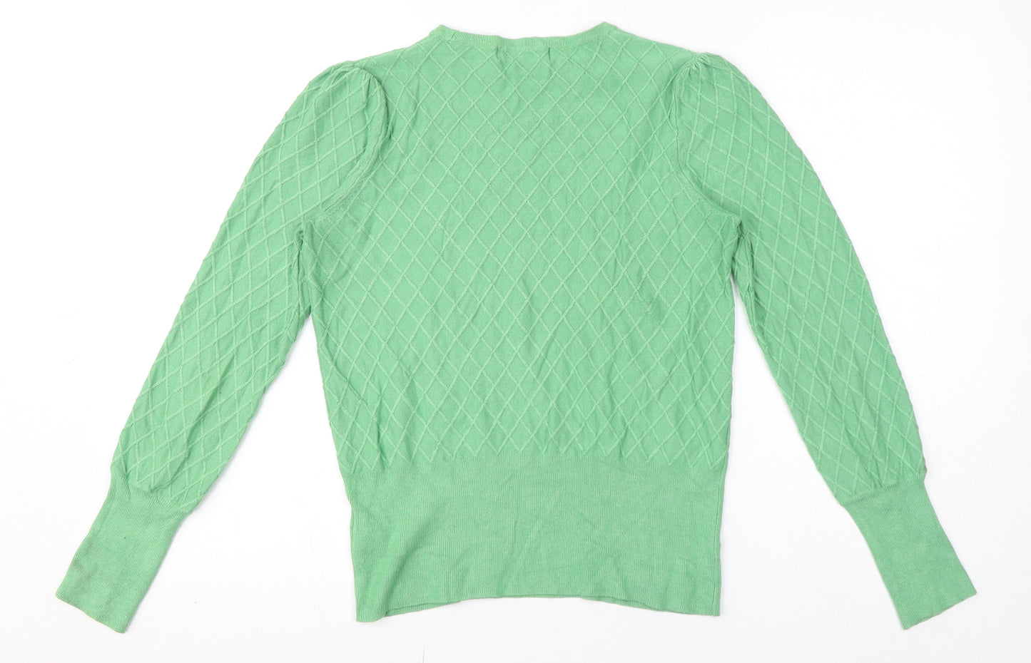Marks and Spencer Womens Green Crew Neck Argyle/Diamond Viscose Pullover Jumper Size 10