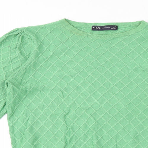 Marks and Spencer Womens Green Crew Neck Argyle/Diamond Viscose Pullover Jumper Size 10