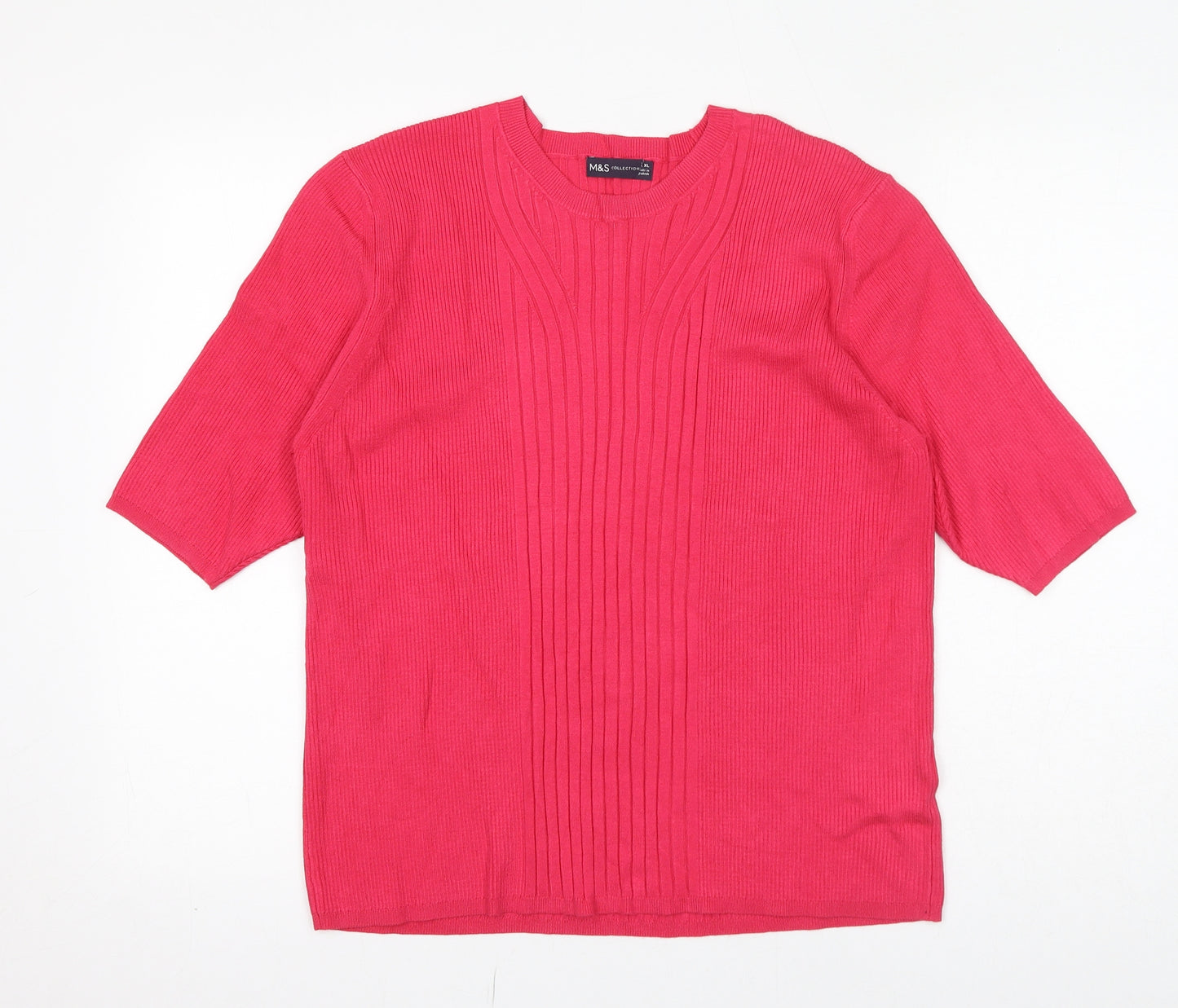 Marks and Spencer Womens Pink Round Neck Polyester Pullover Jumper Size XL