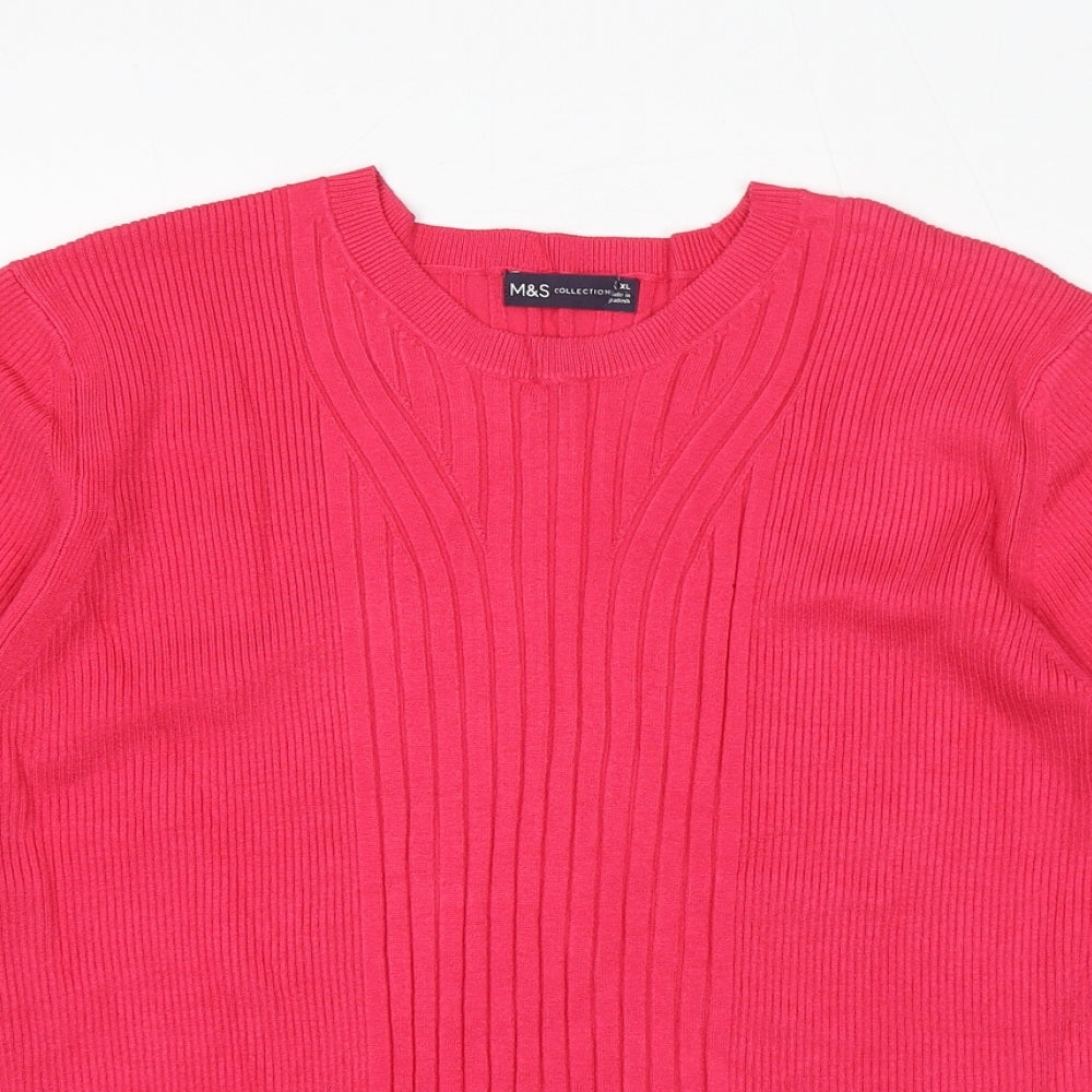 Marks and Spencer Womens Pink Round Neck Polyester Pullover Jumper Size XL