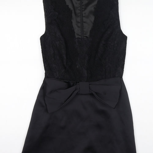 French Connection Womens Black Polyester A-Line Size 8 Square Neck Zip - Bow Detail