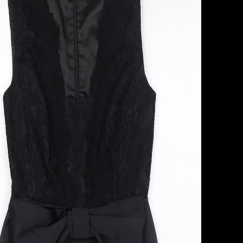 French Connection Womens Black Polyester A-Line Size 8 Square Neck Zip - Bow Detail