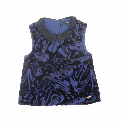 Autograph Girls Blue Geometric Viscose Basic Blouse Size 8-9 Years Collared Button