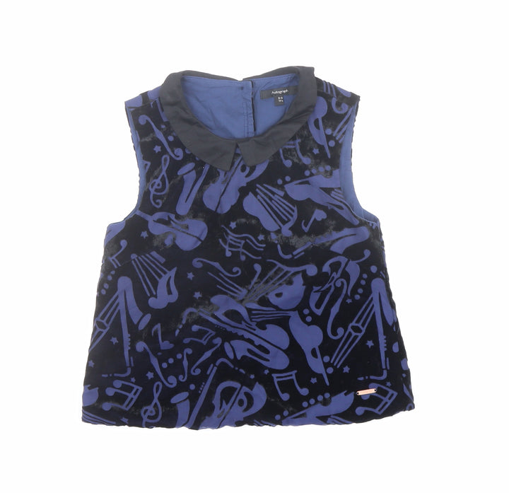 Autograph Girls Blue Geometric Viscose Basic Blouse Size 8-9 Years Collared Button