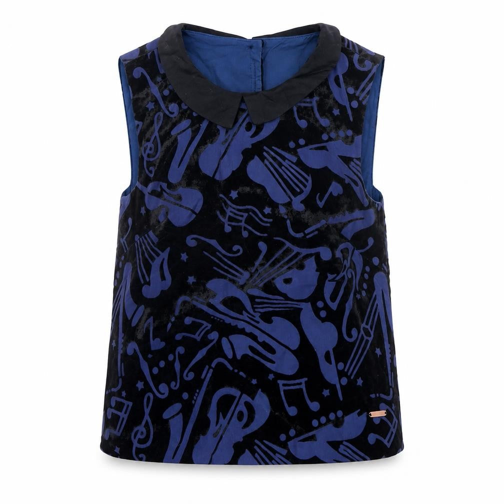 Front view of Autograph girls’ blue geometric viscose basic blouse, size 8-9, years collared button