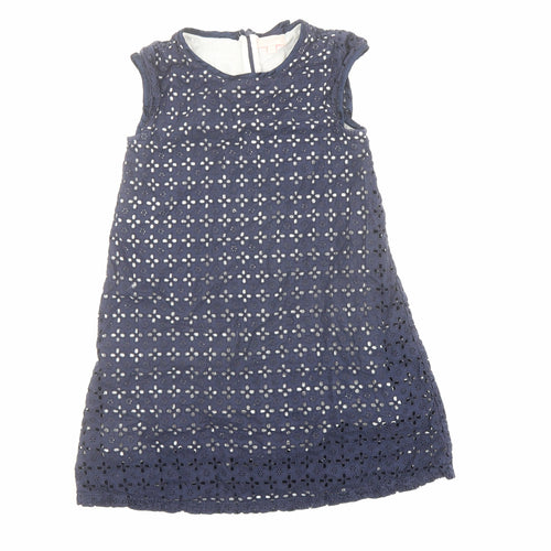 Jigsaw Girls Blue Geometric Cotton A-Line Size 8-9 Years Round Neck Zip