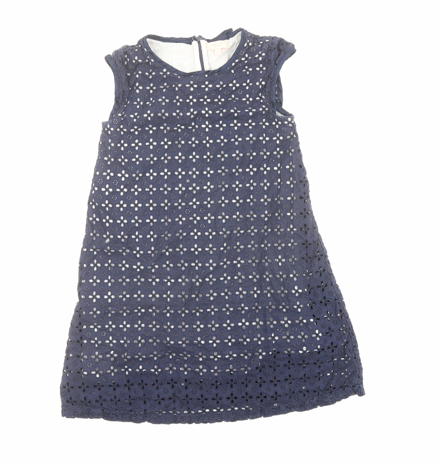 Jigsaw Girls Blue Geometric Cotton A-Line Size 8-9 Years Round Neck Zip