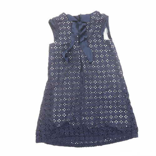 Jigsaw Girls Blue Geometric Cotton A-Line Size 8-9 Years Round Neck Zip