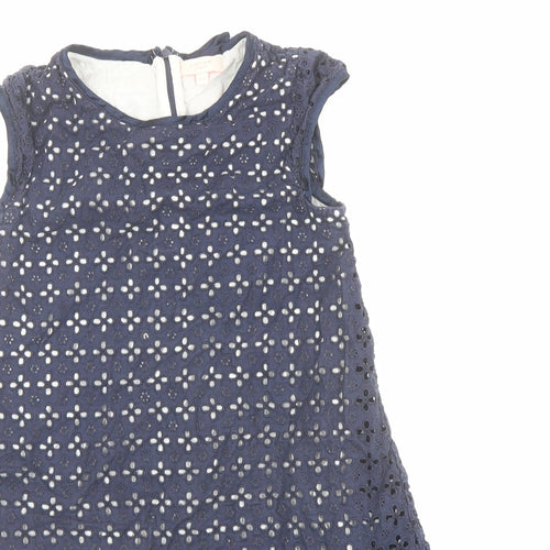 Jigsaw Girls Blue Geometric Cotton A-Line Size 8-9 Years Round Neck Zip