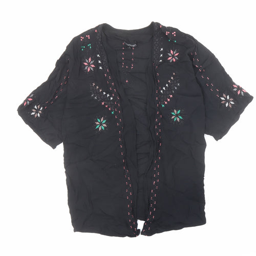 Topshop Womens Black Viscose Kimono Blouse Size 8 V-Neck - Embroidered