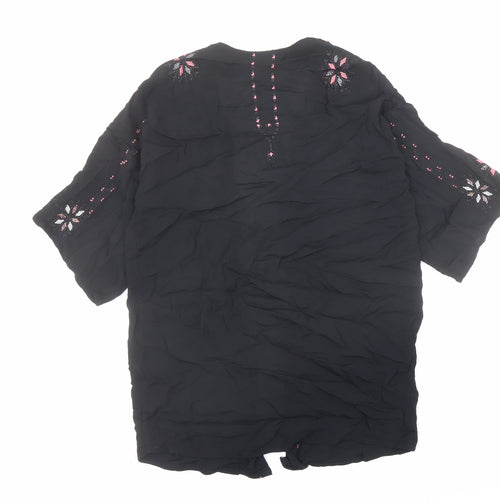 Topshop Womens Black Viscose Kimono Blouse Size 8 V-Neck - Embroidered