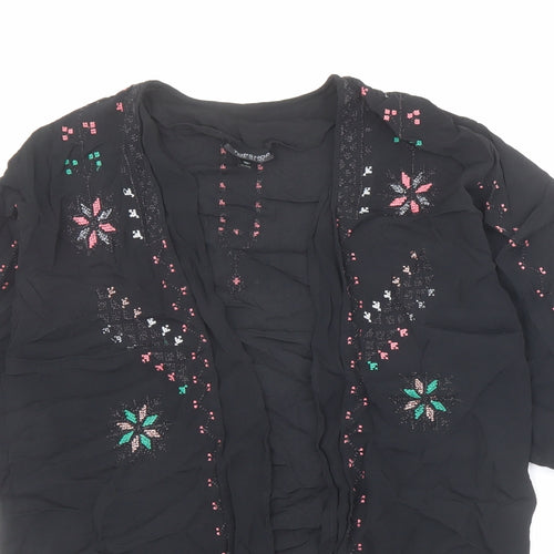 Topshop Womens Black Viscose Kimono Blouse Size 8 V-Neck - Embroidered