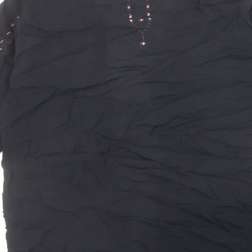 Topshop Womens Black Viscose Kimono Blouse Size 8 V-Neck - Embroidered
