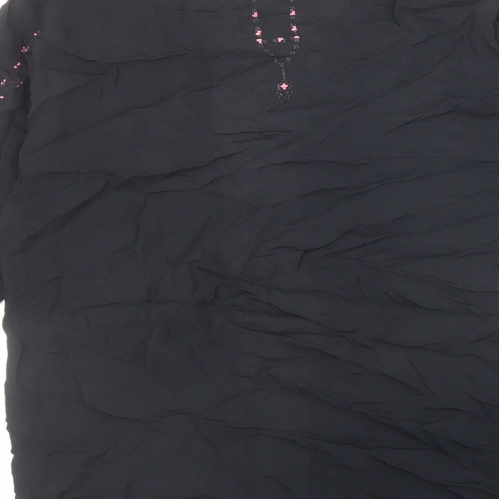 Topshop Womens Black Viscose Kimono Blouse Size 8 V-Neck - Embroidered