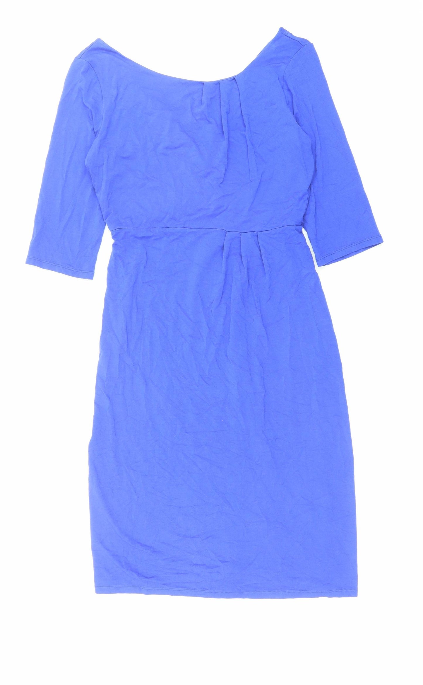 L.K. Bennett Womens Blue Viscose Pencil Dress Size 10 Boat Neck Pullover