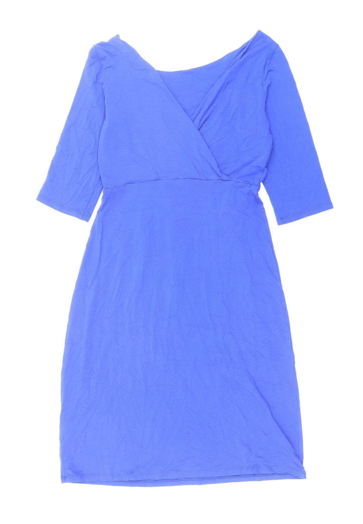 L.K. Bennett Womens Blue Viscose Pencil Dress Size 10 Boat Neck Pullover