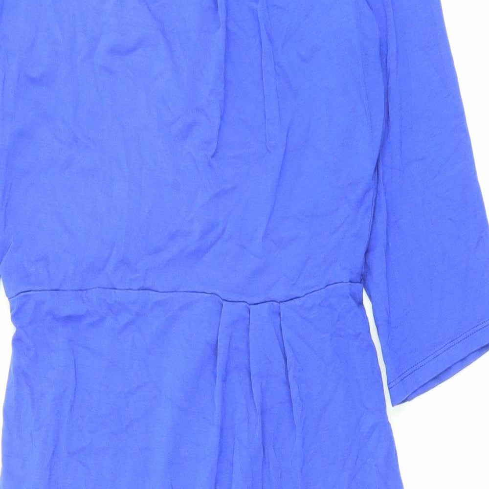 L.K. Bennett Womens Blue Viscose Pencil Dress Size 10 Boat Neck Pullover
