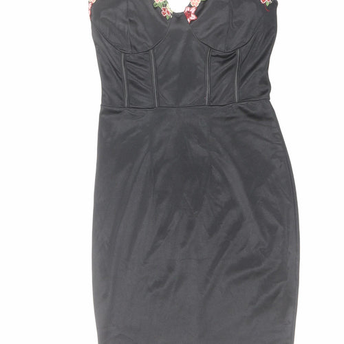 NaaNaa Womens Black Polyester Pencil Dress Size 6 Sweetheart Zip - Flower Detail