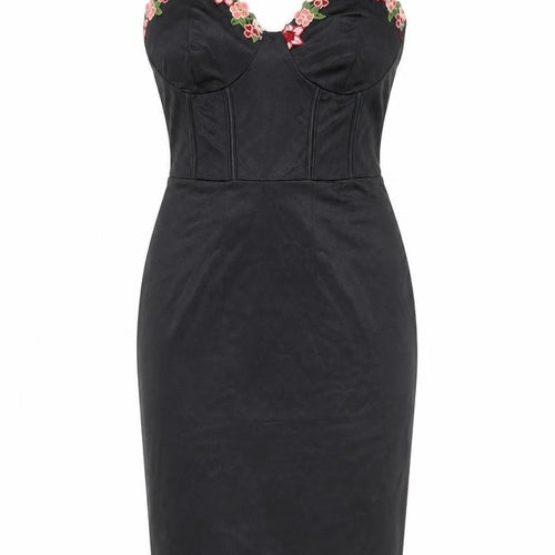 NaaNaa Womens Black Polyester Pencil Dress Size 6 Sweetheart Zip - Flower Detail