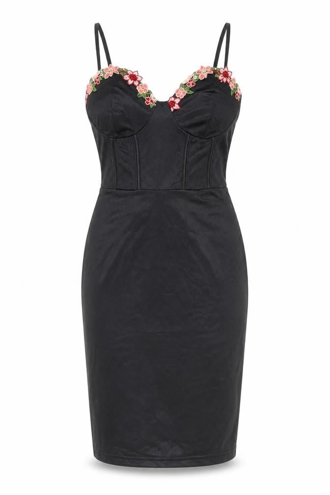 NaaNaa Womens Black Polyester Pencil Dress Size 6 Sweetheart Zip - Flower Detail