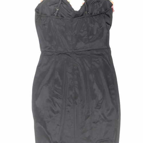 NaaNaa Womens Black Polyester Pencil Dress Size 6 Sweetheart Zip - Flower Detail