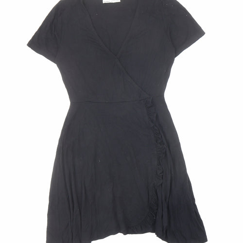 Pull&Bear Womens Black Viscose Skater Dress Size S V-Neck Pullover
