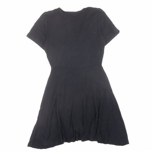 Pull&Bear Womens Black Viscose Skater Dress Size S V-Neck Pullover