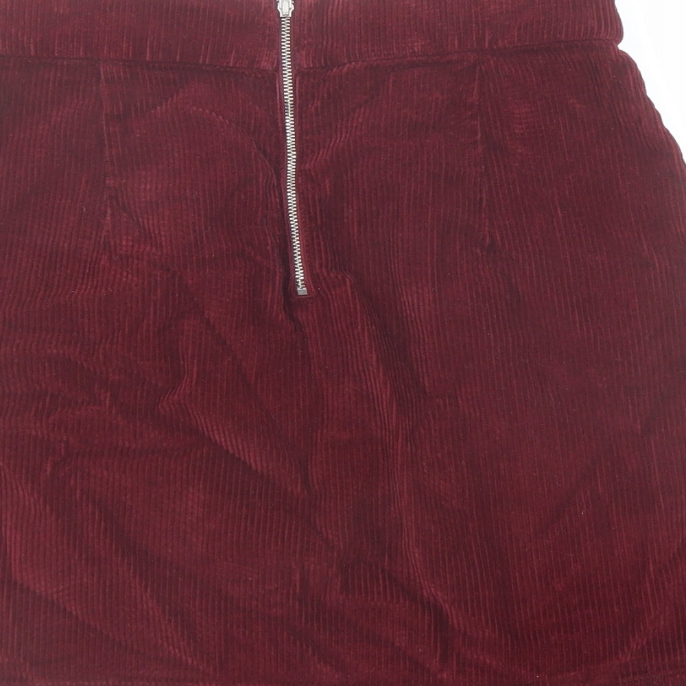 Topshop Womens Red Cotton Mini Skirt Size 10 Zip