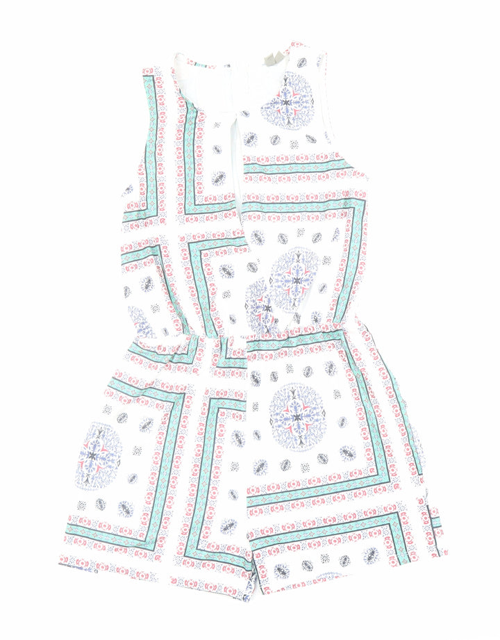 ASOS Womens White Geometric Polyester Playsuit One-Piece Size 8 L3 in Zip - Key Hole Neck