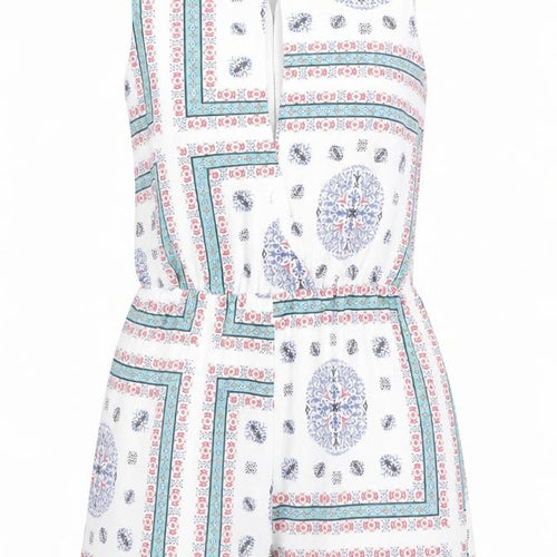 ASOS Womens White Geometric Polyester Playsuit One-Piece Size 8 L3 in Zip - Key Hole Neck