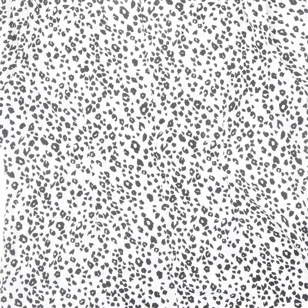 Sosandar Womens White Animal Print Polyester Basic Blouse Size 12 V-Neck - Leopard Print