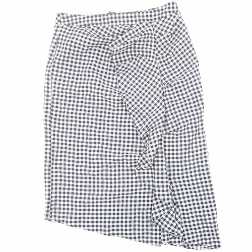 Topshop Womens Blue Check Cotton Straight & Pencil Skirt Size 12 Zip - Asymmetric Gingham Ruffle