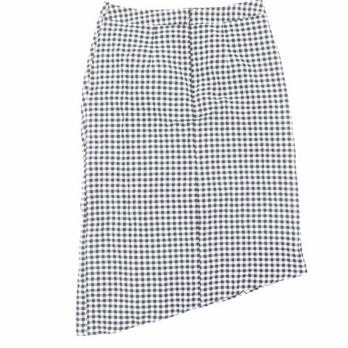 Topshop Womens Blue Check Cotton Straight & Pencil Skirt Size 12 Zip - Asymmetric Gingham Ruffle