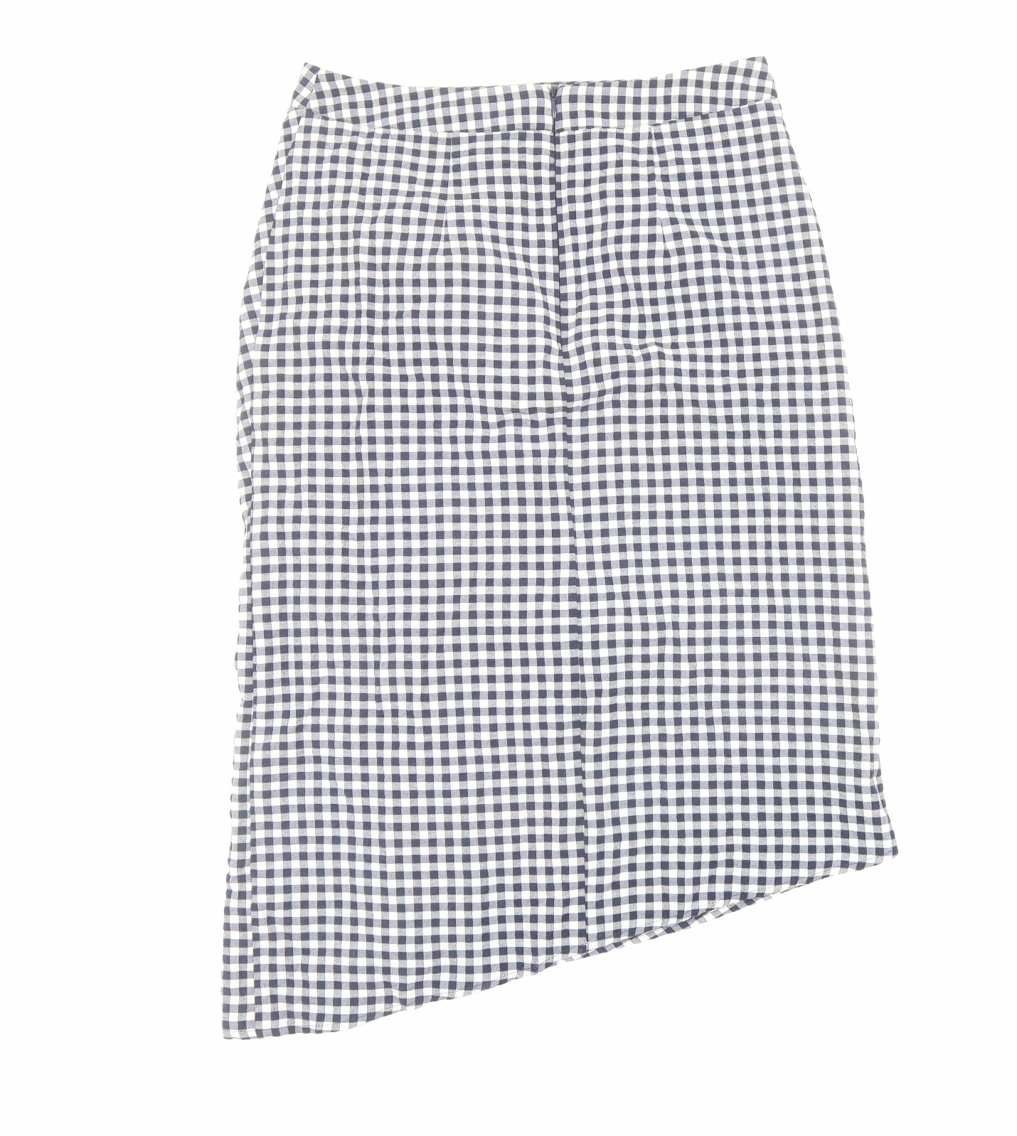 Topshop Womens Blue Check Cotton Straight & Pencil Skirt Size 12 Zip - Asymmetric Gingham Ruffle